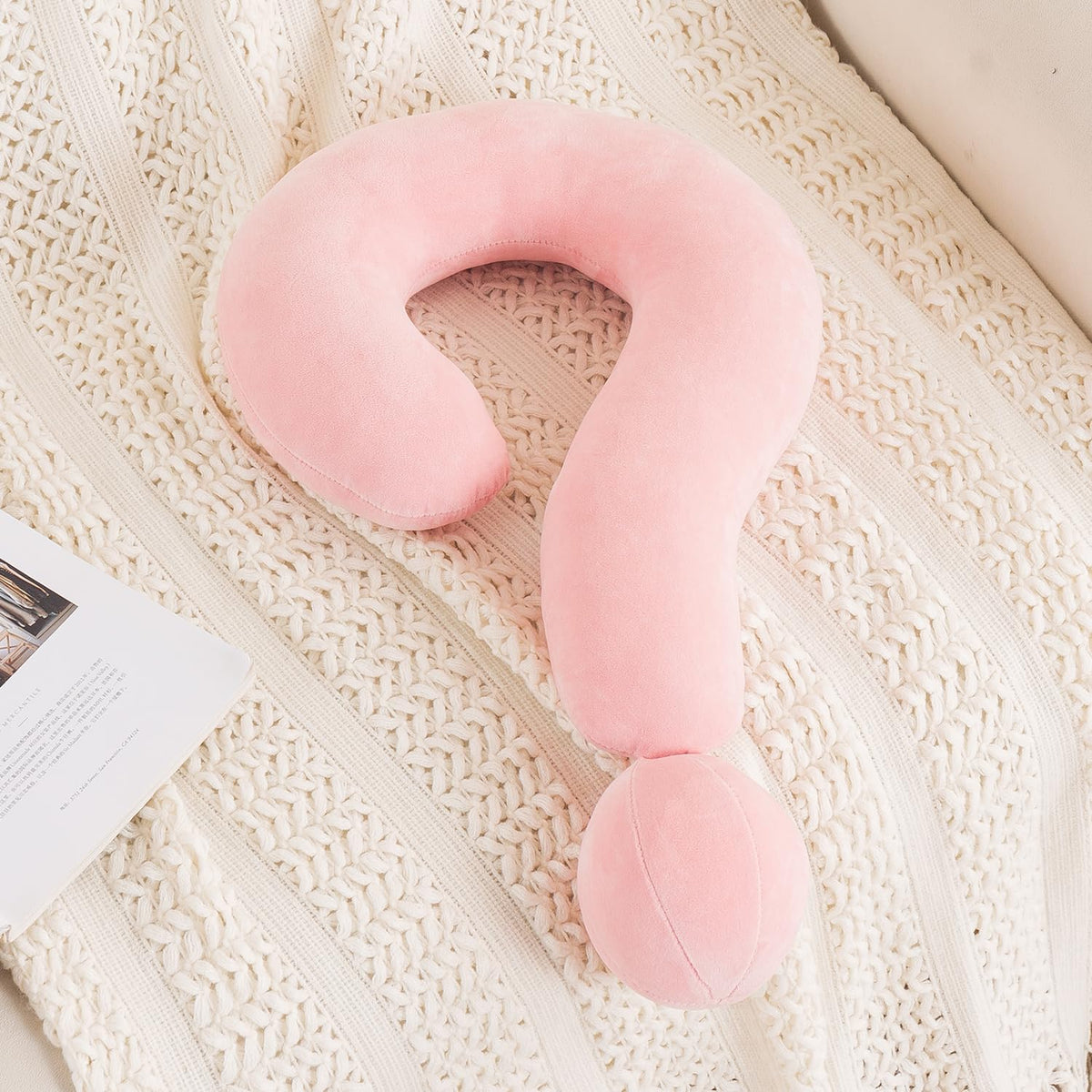 HOKIPO Large Question Mark Neck Pillow for Travel & Home, Light Pink