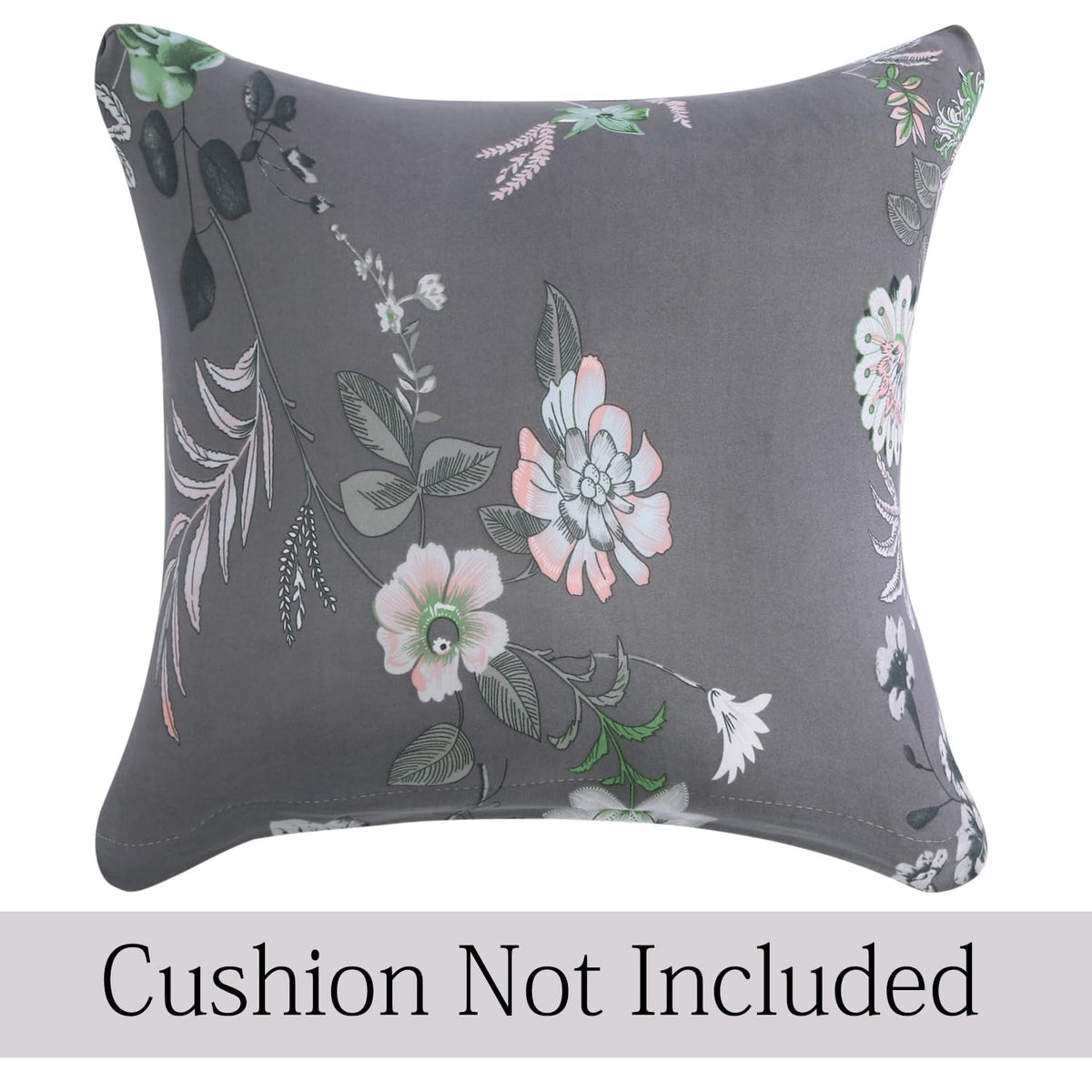 Bentonite Grey Budding Florals Print 16 by 16 zippered square sofa cushion covers Set of 2
