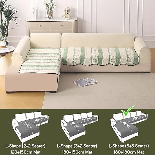 Buy Pistachio Green Colour Luxury Wavy L Shape Sofa Mat | HOKIPO