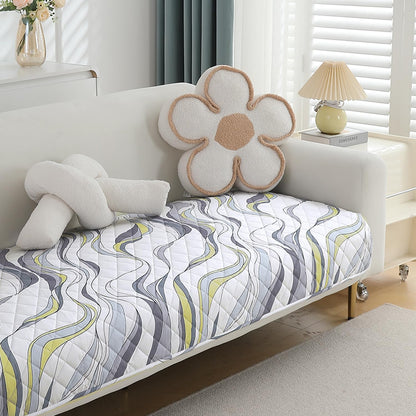 Quilted, Waterproof and Anti-Slip Sofa Cover Mat, Curved Lines Pearl White