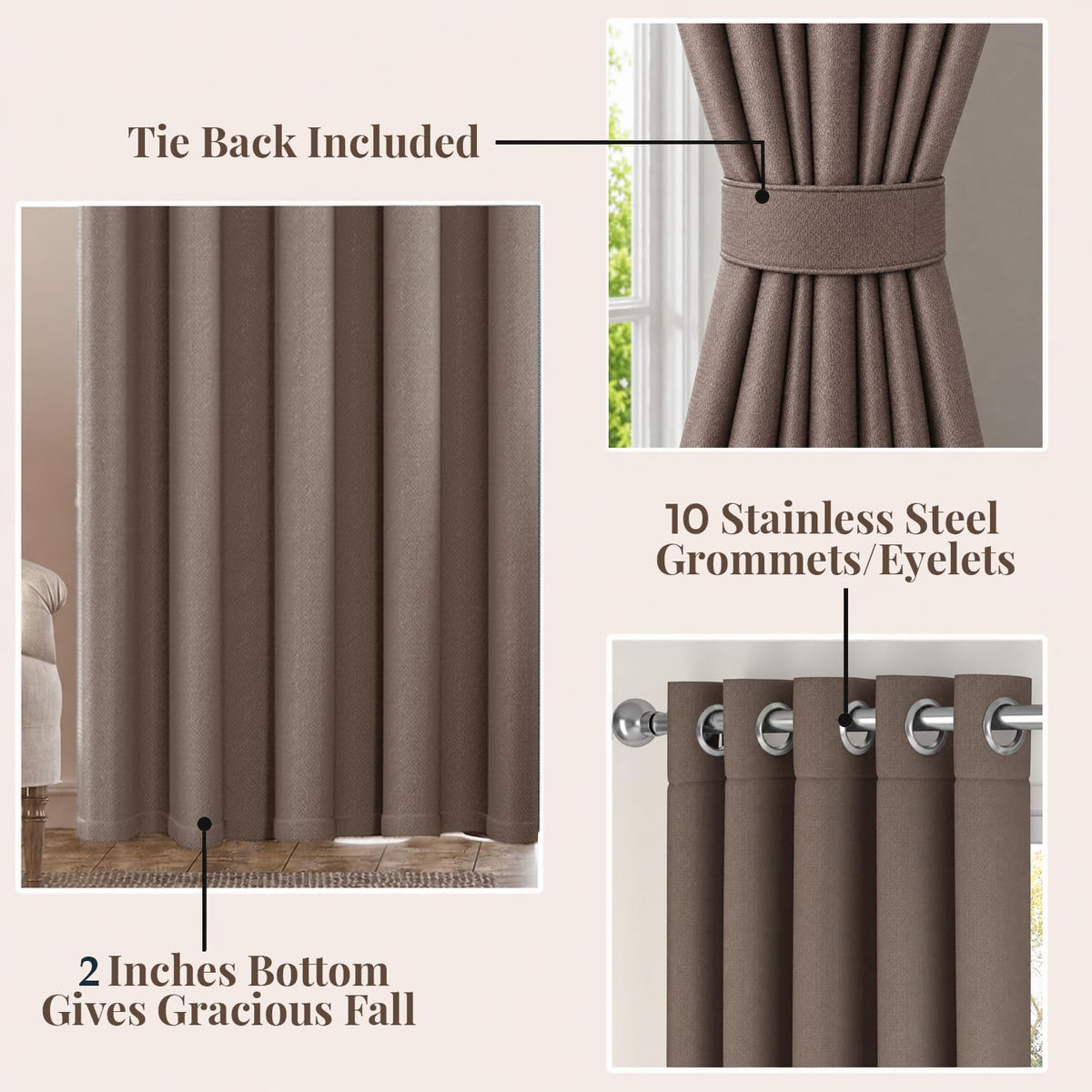 HOKIPO Atmosphere Dimout Curtains, 7 Feet Long - Mocha Brown - image 4