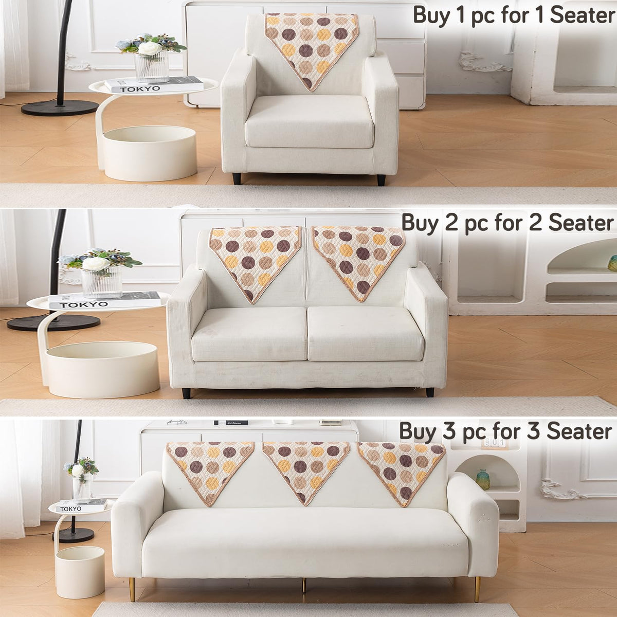 'Homehues' Printed Quilted Sofa Cover Mats, Brown Polka Dot