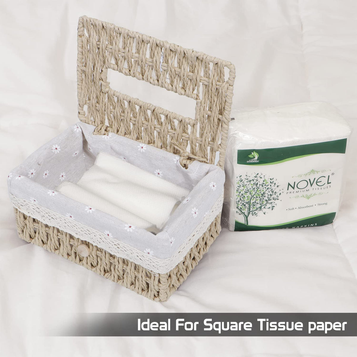 Buy square beige eco-friendly handwoven tissue paper box | HOKIPO