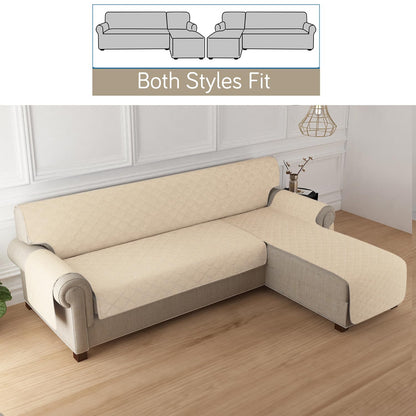 HOKIPO Quilted Reversible One Piece L Shape 4/5/6 Seater Sofa Cover Mat, Beige