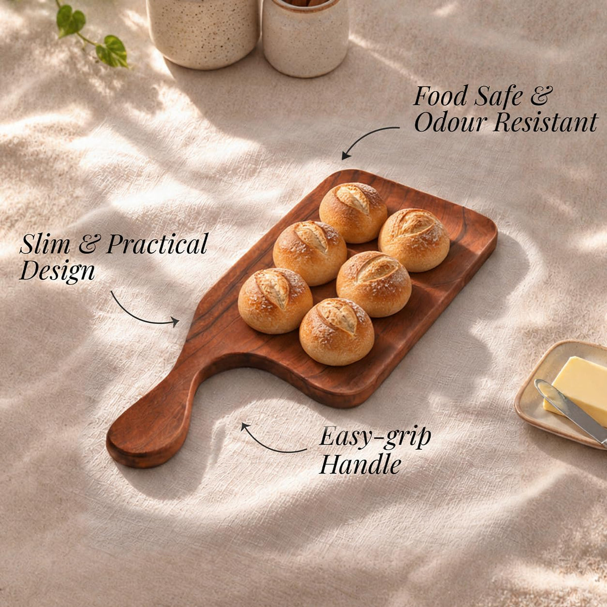 HOKIPO Arbor Acacia Wood Serving Board with Handle, Platter, 42 x 19.5 cm - image 4