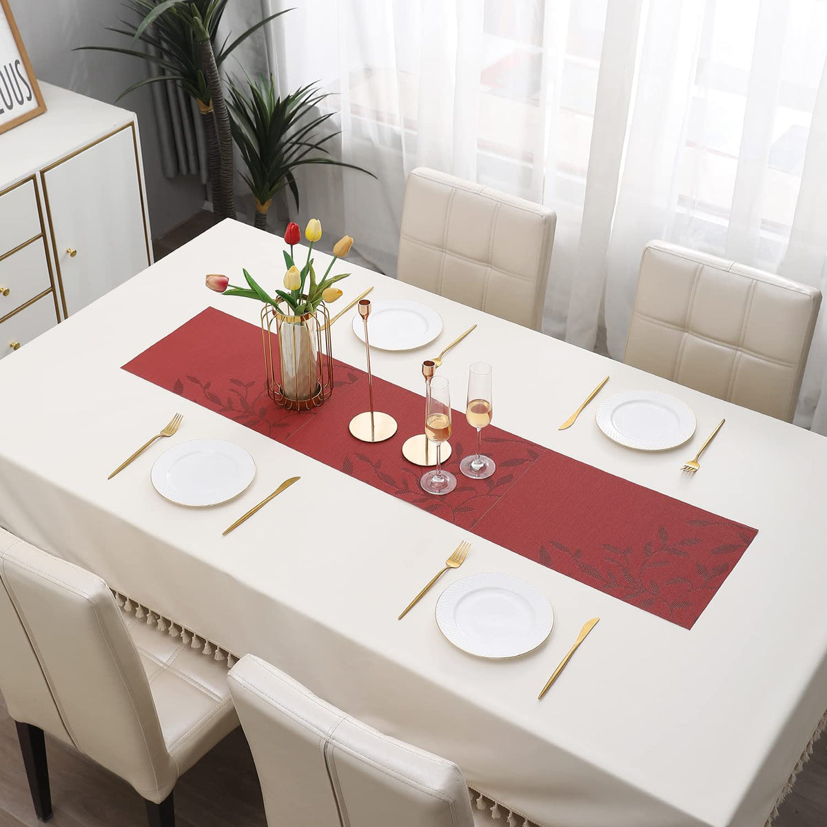 Buy Red Leaves Colour PVC Table Runner Online - HOKIPO | Har Ghar Ka Humsafar