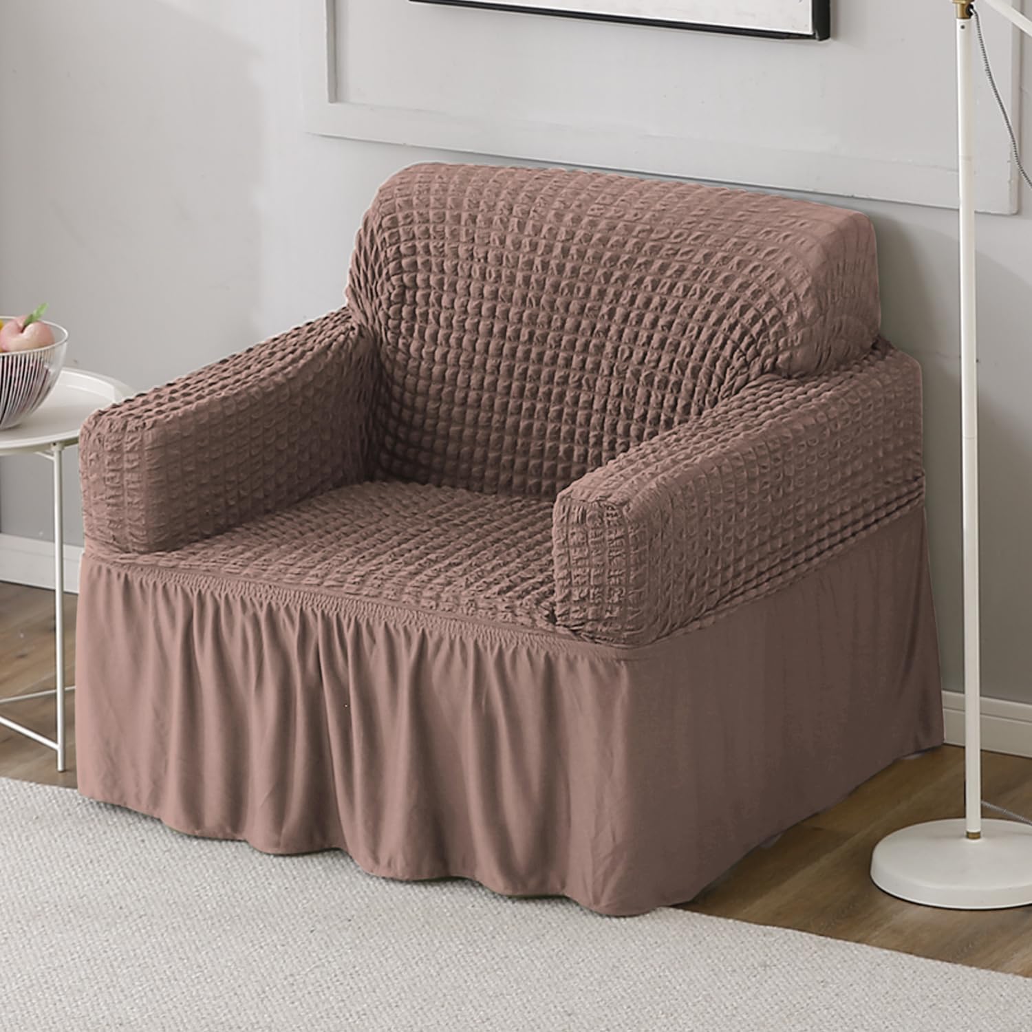 Mocha 1 Seater Elastic Turkish Bubble Frilled sofa cover​ set