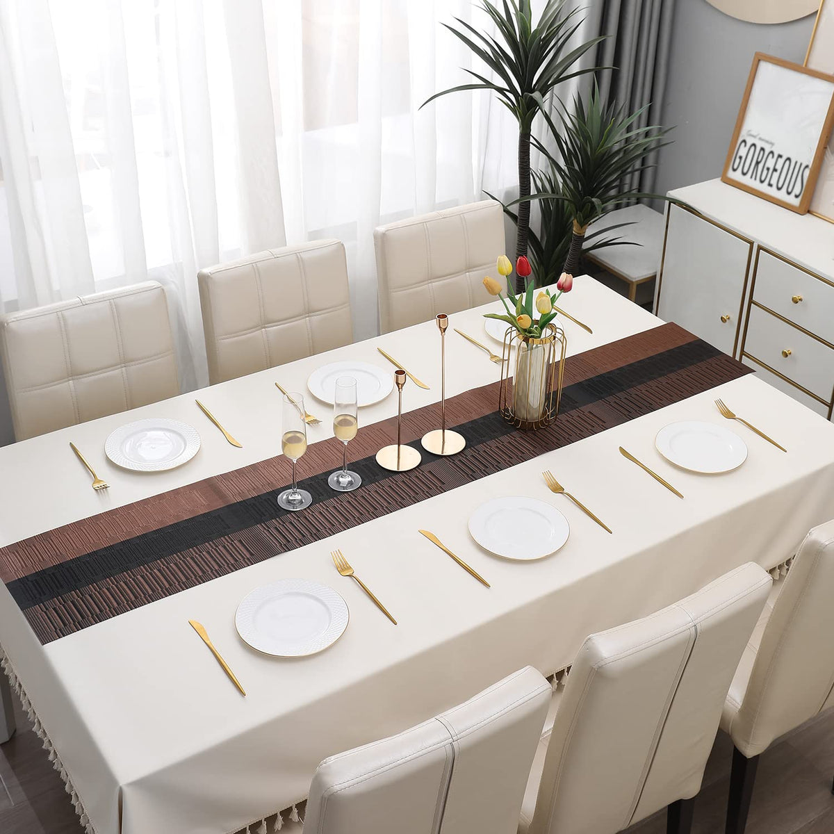 Buy Metallic Brown Colour PVC table runner for dining table | HOKIPO