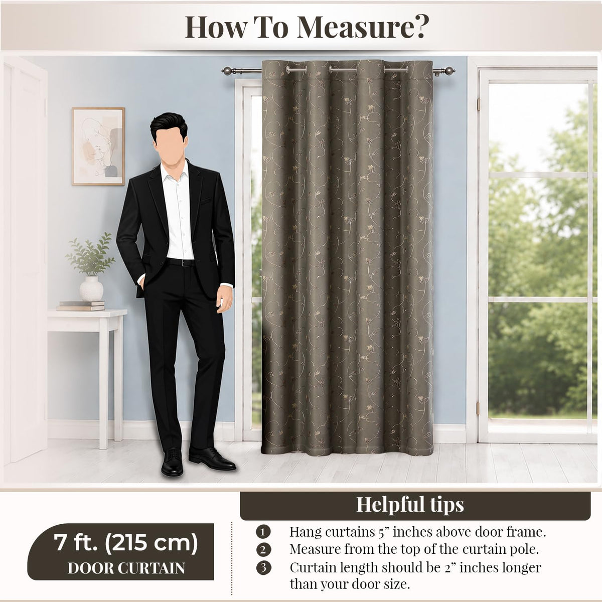 HOKIPO Golden Vine Eyelet Curtains, 7 Feet Long - Ash Grey - image 7