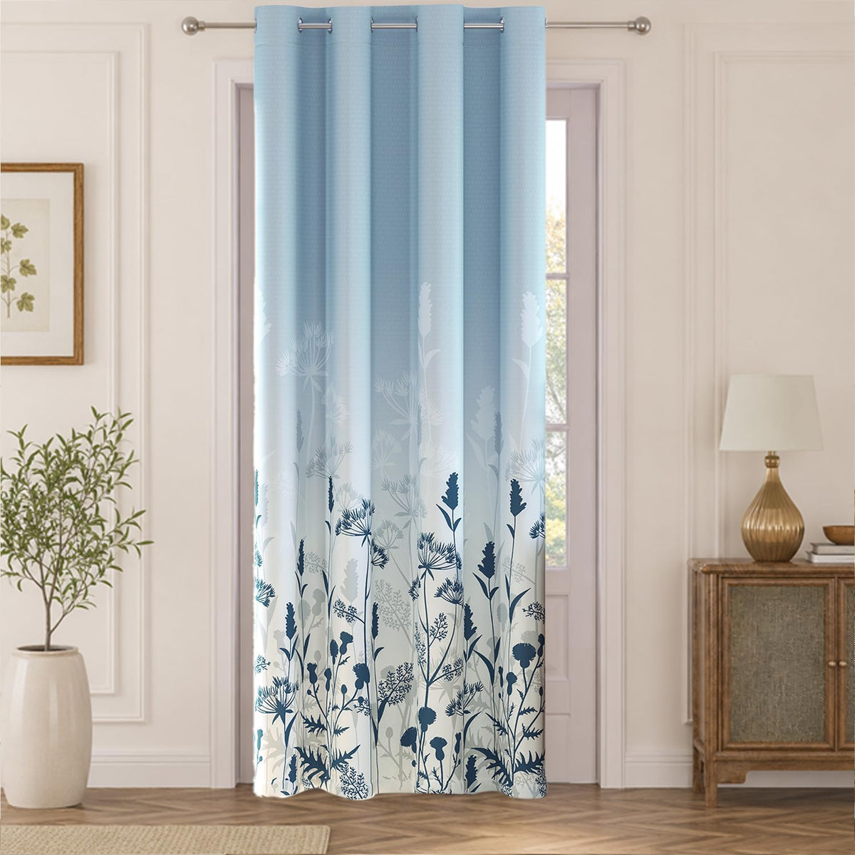 HOKIPO Harmony Printed Eyelet Curtains, 7 Feet Long - Blue Fern - image 2