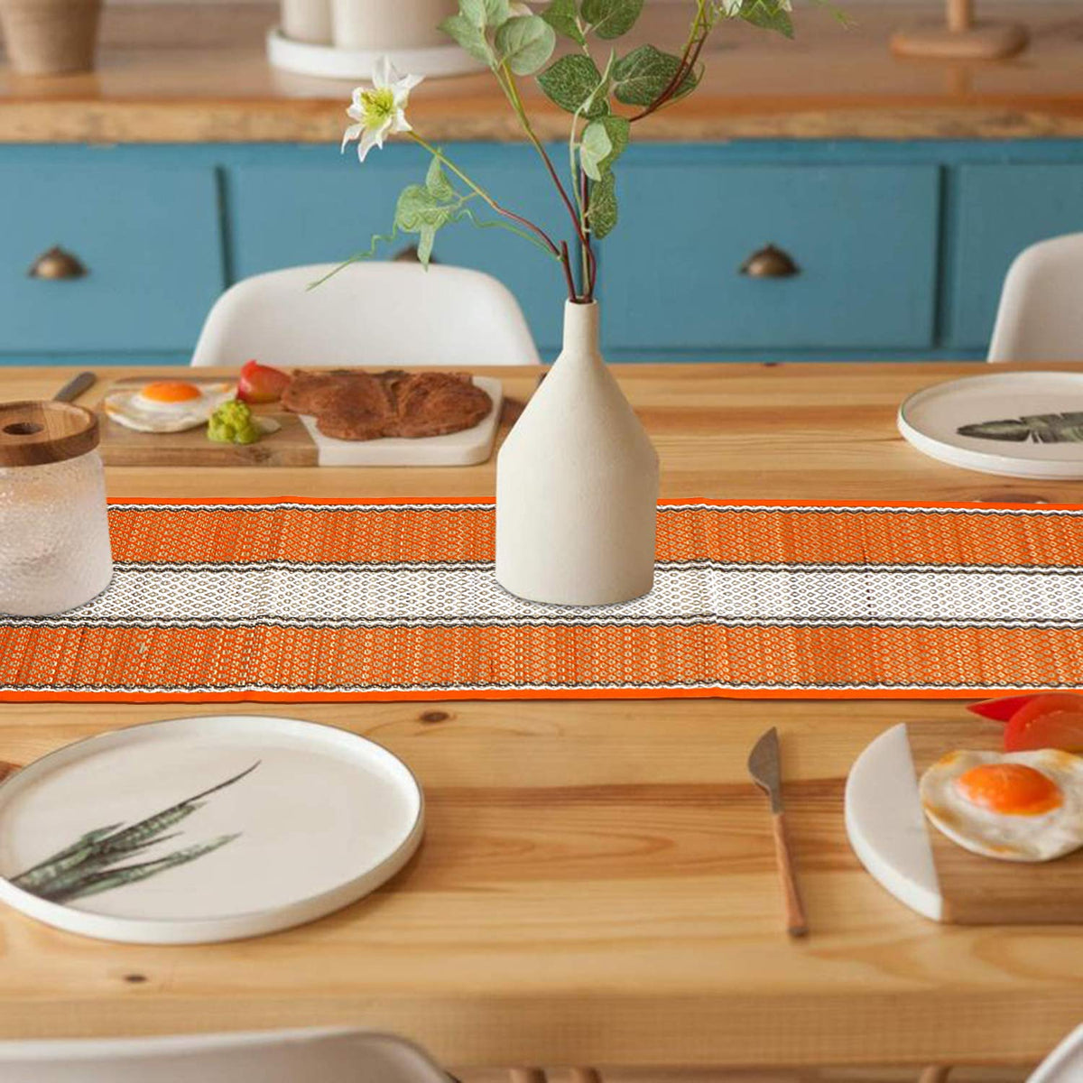 Buy Orange Colour Eco-friendly Heat Resistant Handmade Madurkathi Dining Table Runner - HOKIPO | Har Ghar ka Humsafar