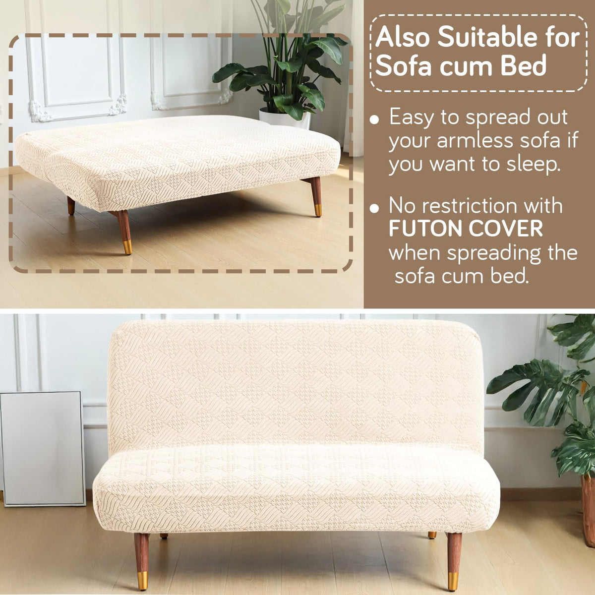 Buy Beige Colour Futon Sofa Cover For Sofa Cum Bed In Living Room | HOKIPO