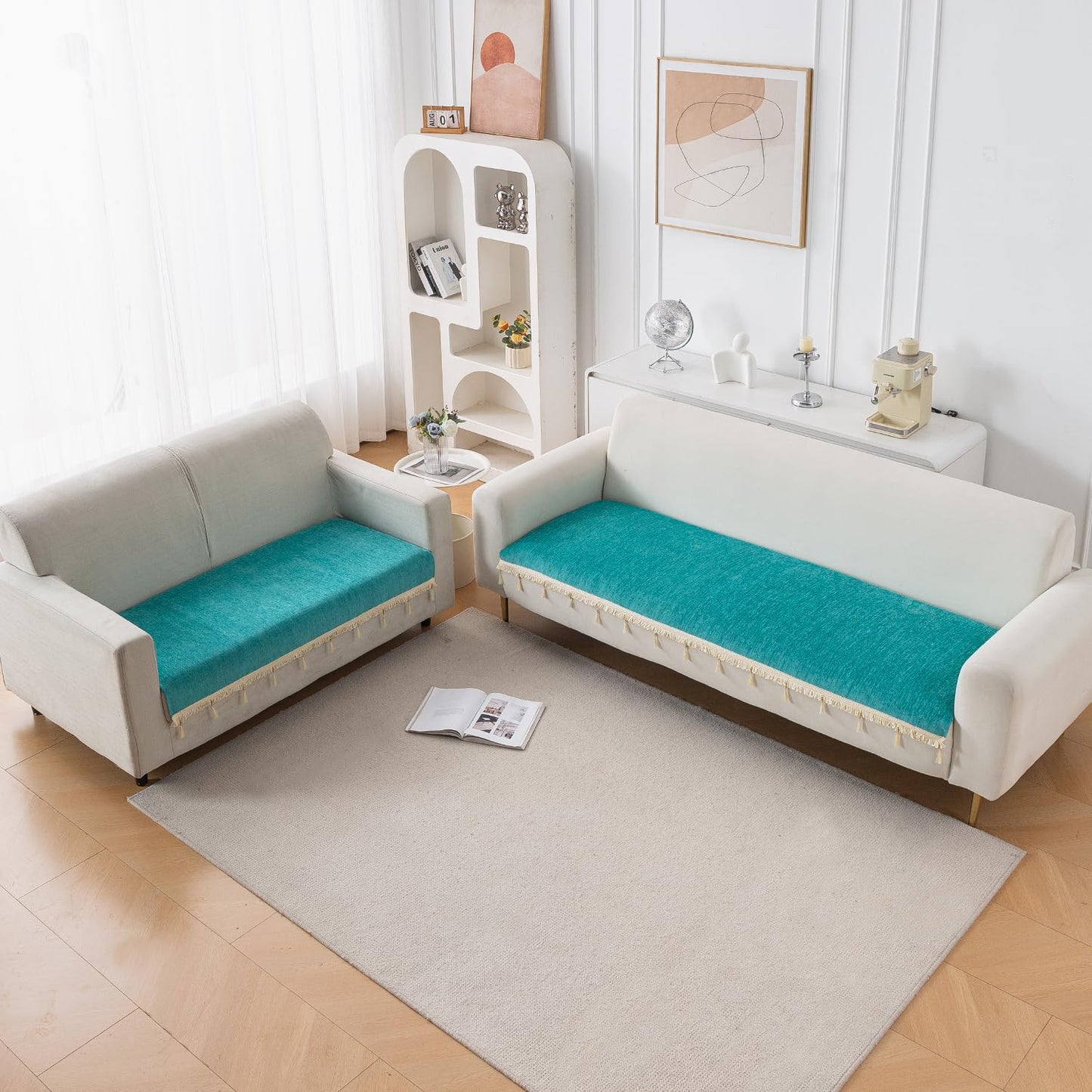 Serenity Tassel Chenille Sofa Cover with Tassel – Ocean Teal
