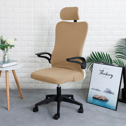 Stretchable Jacquard Office Boss Chair Seat Cover with Headrest Cover for Computer Desk Chair, Light Brown