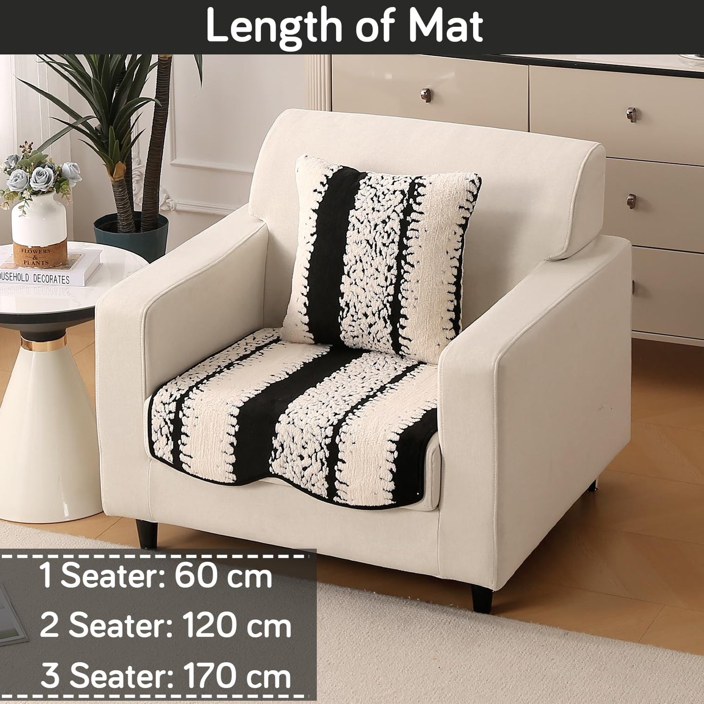 Luxury Wavy Anti Slip Plush Sofa Cover Mat, Black