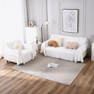 3+1 seater white colour polycotton sofa throw set 