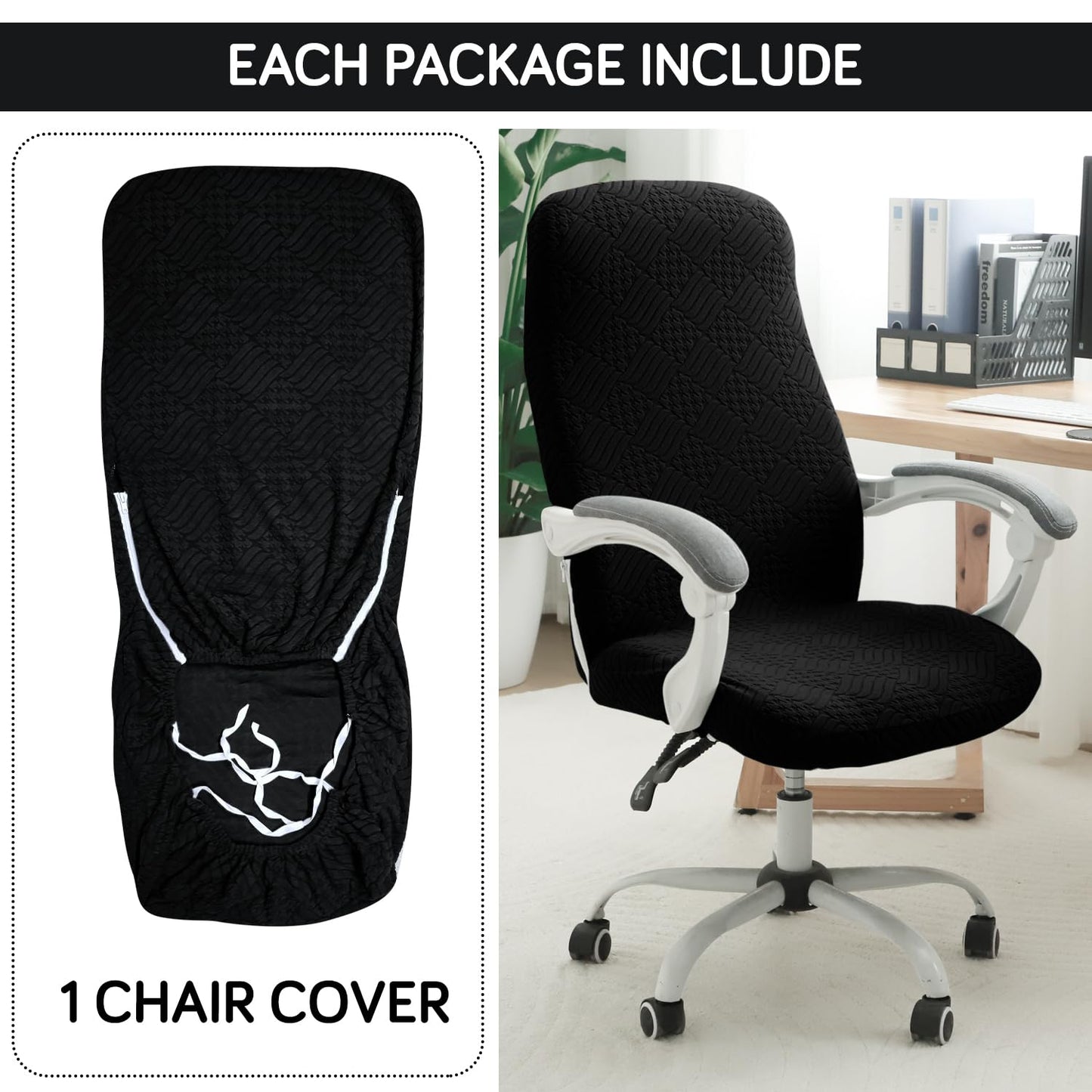 170GSM Stretchable Jacquard Office Chair Cover, Black