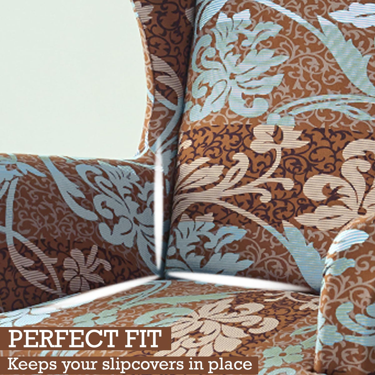 Rich Chocolate Damask Floral Elastic Wing Chair Covers