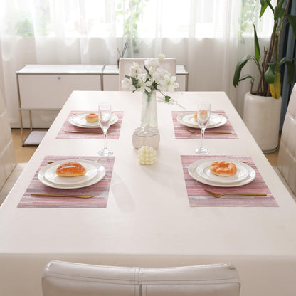 HOKIPO PVC Dining Table Mats and Runner Set of 4/6, Rosemilk Essence Vertical Lines