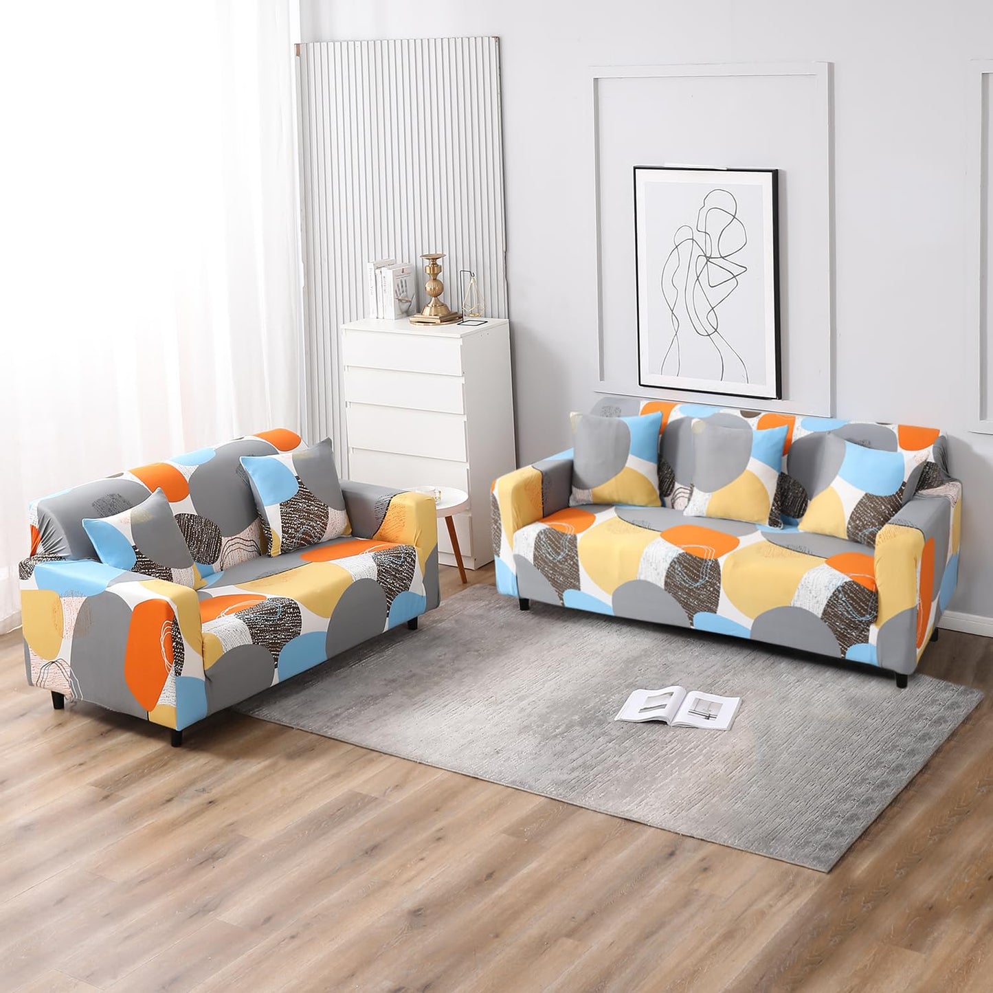 Elastic Stretchable Printed Sofa Cover, Multicolor Pebbles