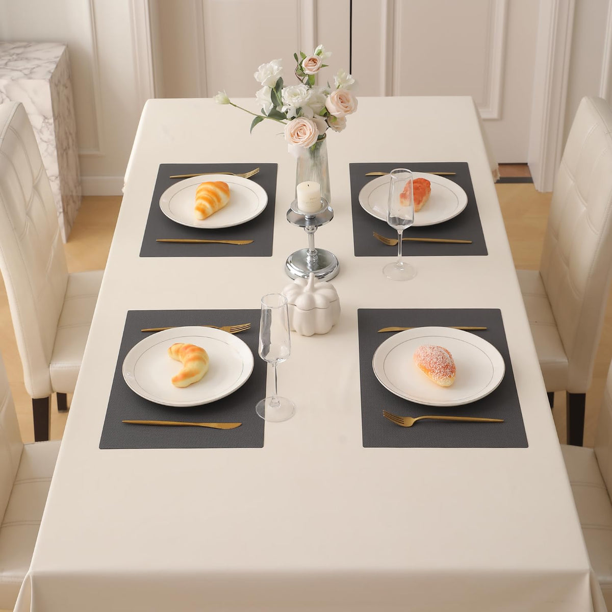 Buy charcoal black pp waterproof dining table mats set of 4