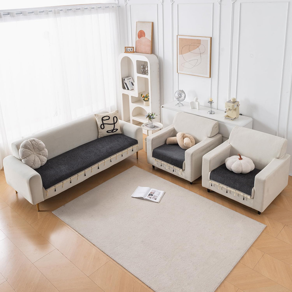 Serenity Tassel Chenille Sofa Cover with Tassel – Midnight Graphite