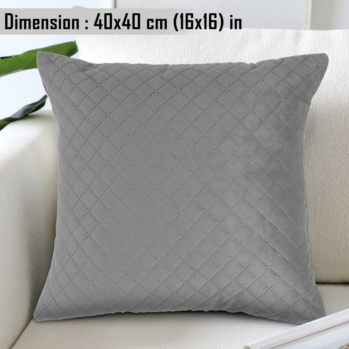 Buy Fossil Grey Colour Premium Zippered Square Quilted Velvet Cushion Covers