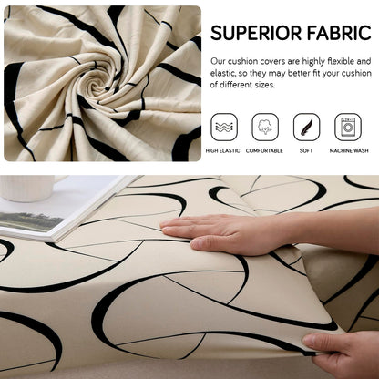 140 GSM Stretchable Printed Elastic Sofa Cushion Seat Cover for 1 /2 /3 Seaters / Pieces for Sofa, Natural Beige Abstract Art