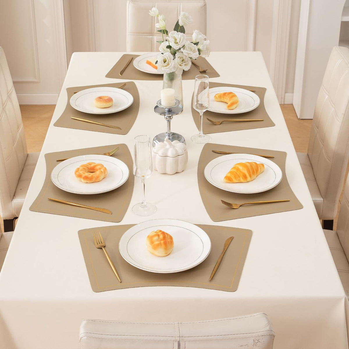 Premium Faux Leather Dining Table Mats, Light Gold