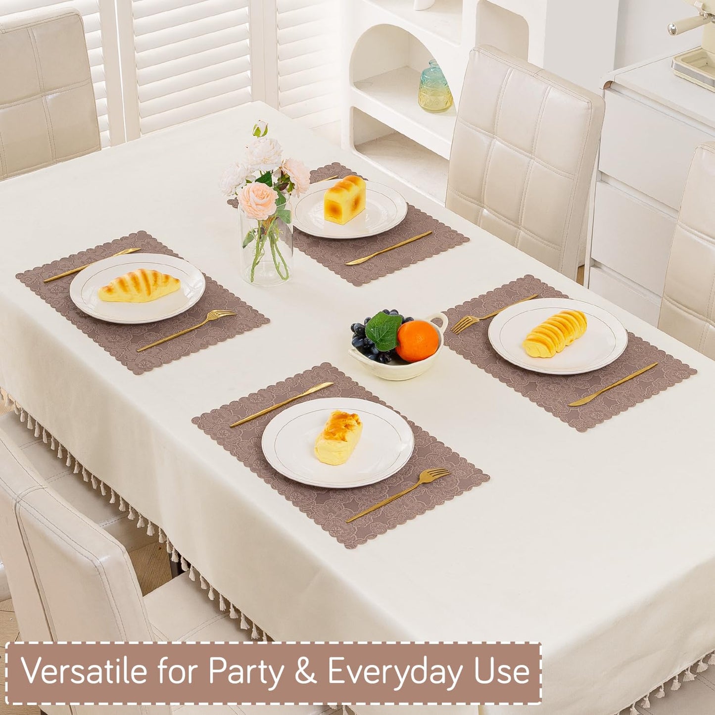Florista Blush Royal Luxe Faux Leather Mats for Dining Table - Mauve Pink