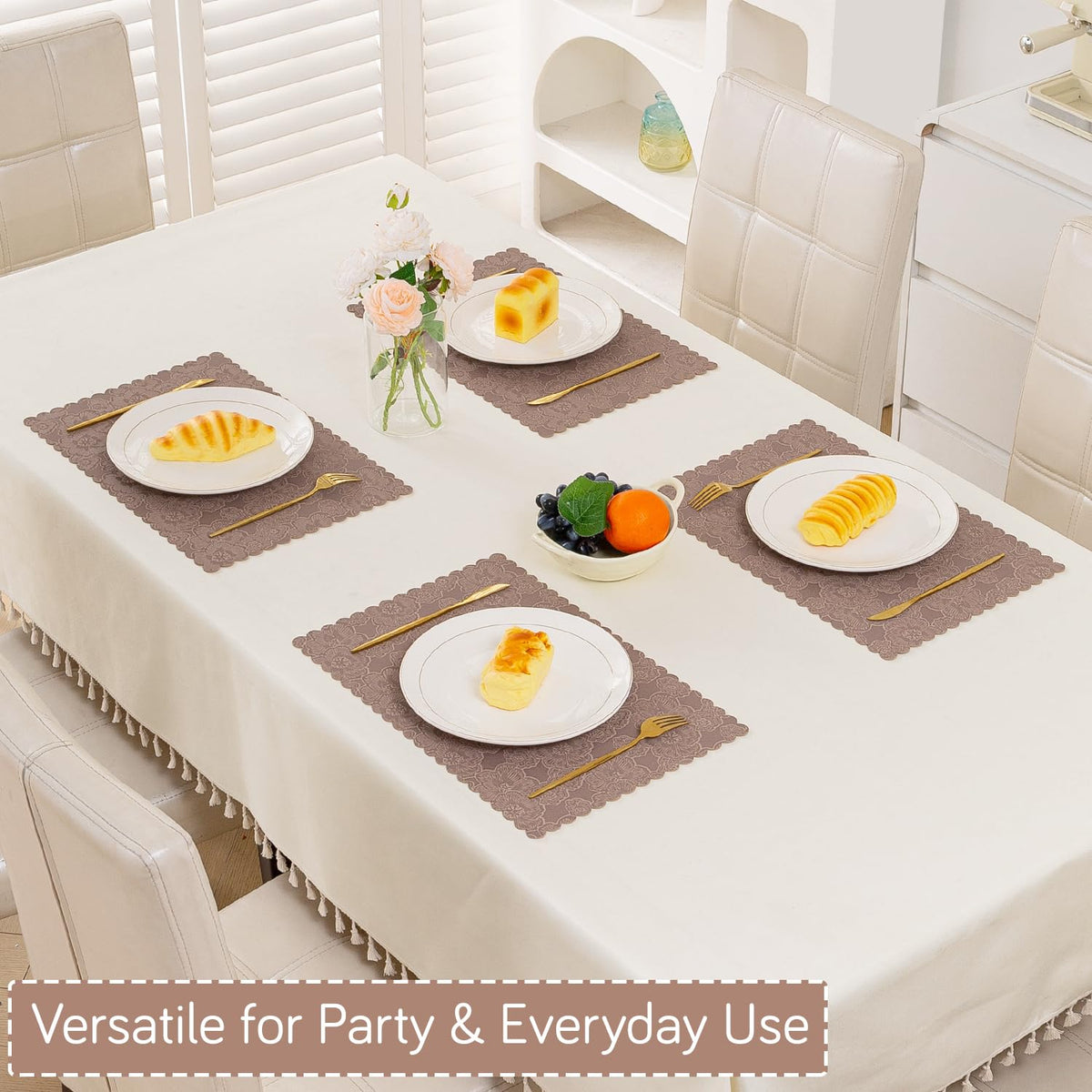 Florista Blush Royal Luxe Faux Leather Mats for Dining Table - Mauve Pink