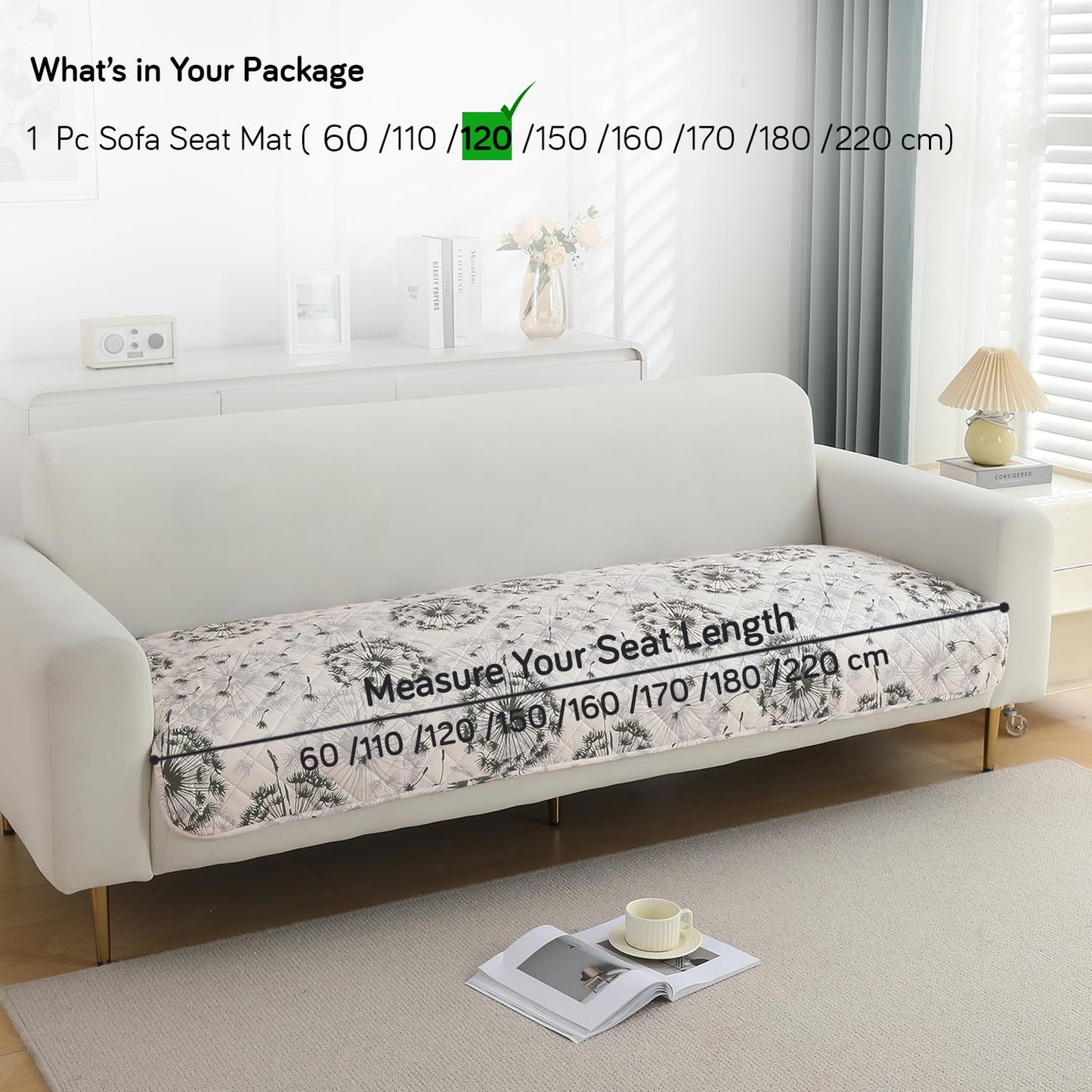 HOKIPO Quilted, Waterproof and Anti-Slip Sofa Cover Mat, Dandelion Anchor Grey