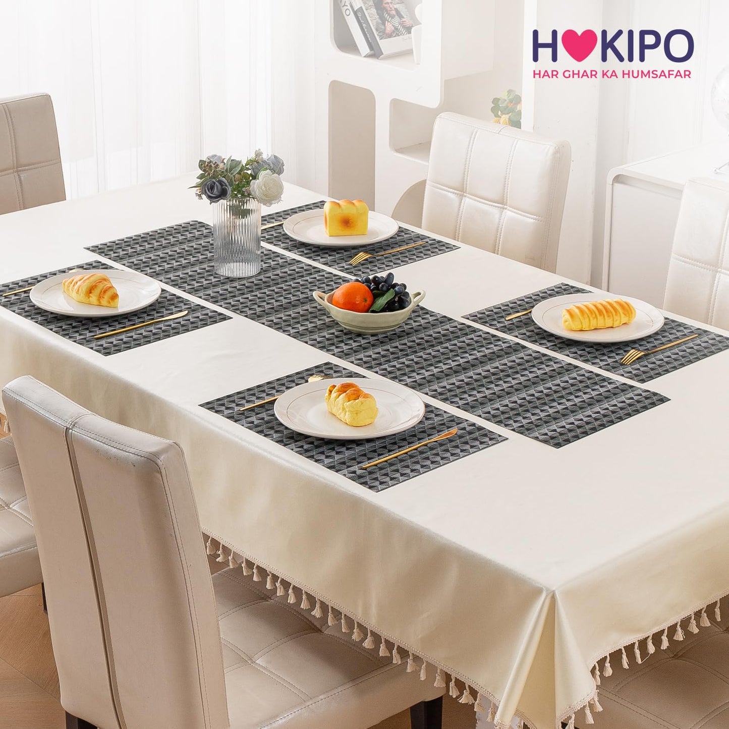 RhombusEcho Washable PVC Mats for Dining Table - Intense Grey