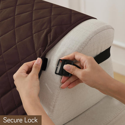 Quilted Waterproof Sofa Cover Mat with Pockets on Armrest Cover - Brown