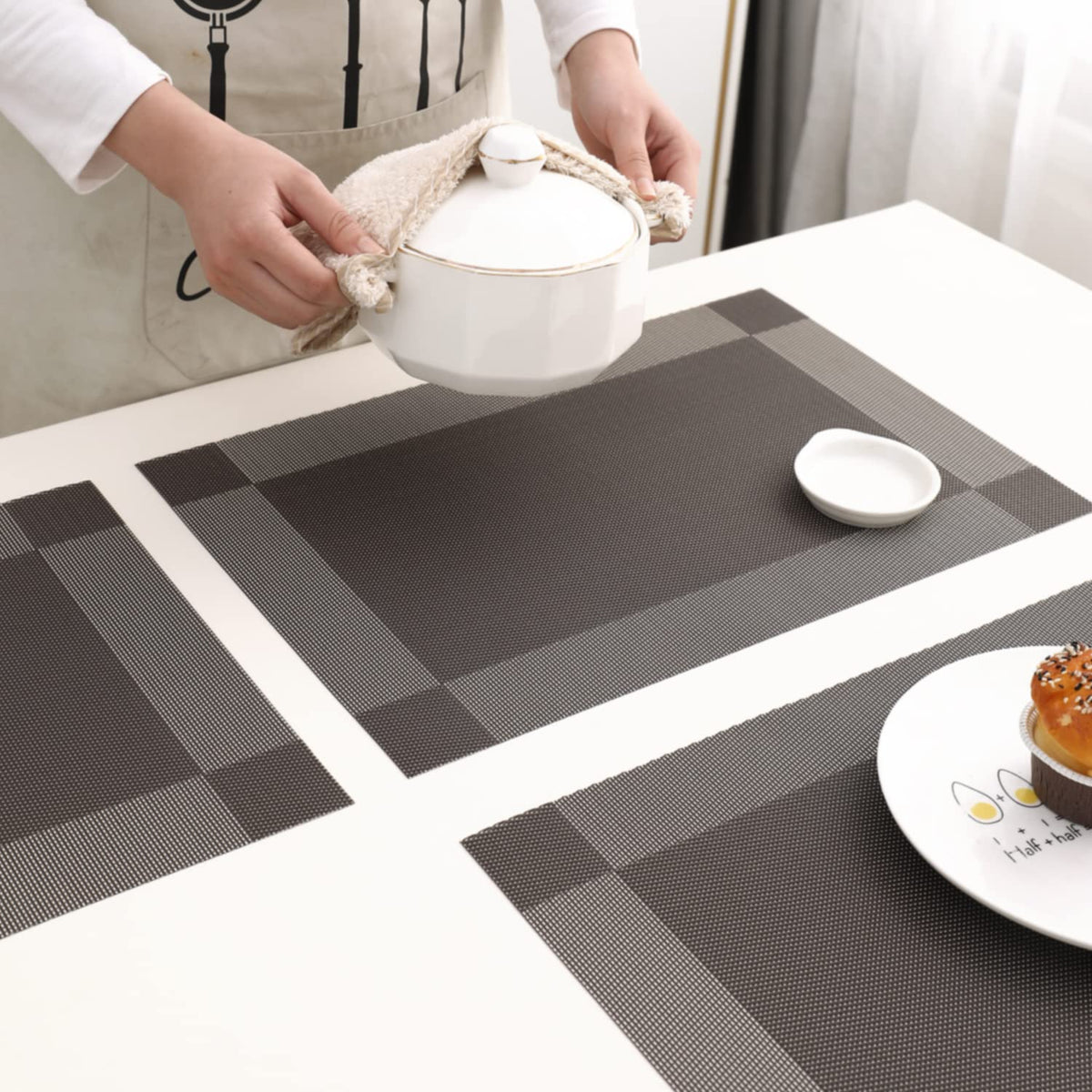 PVC Dining Table Mats, Dark Grey