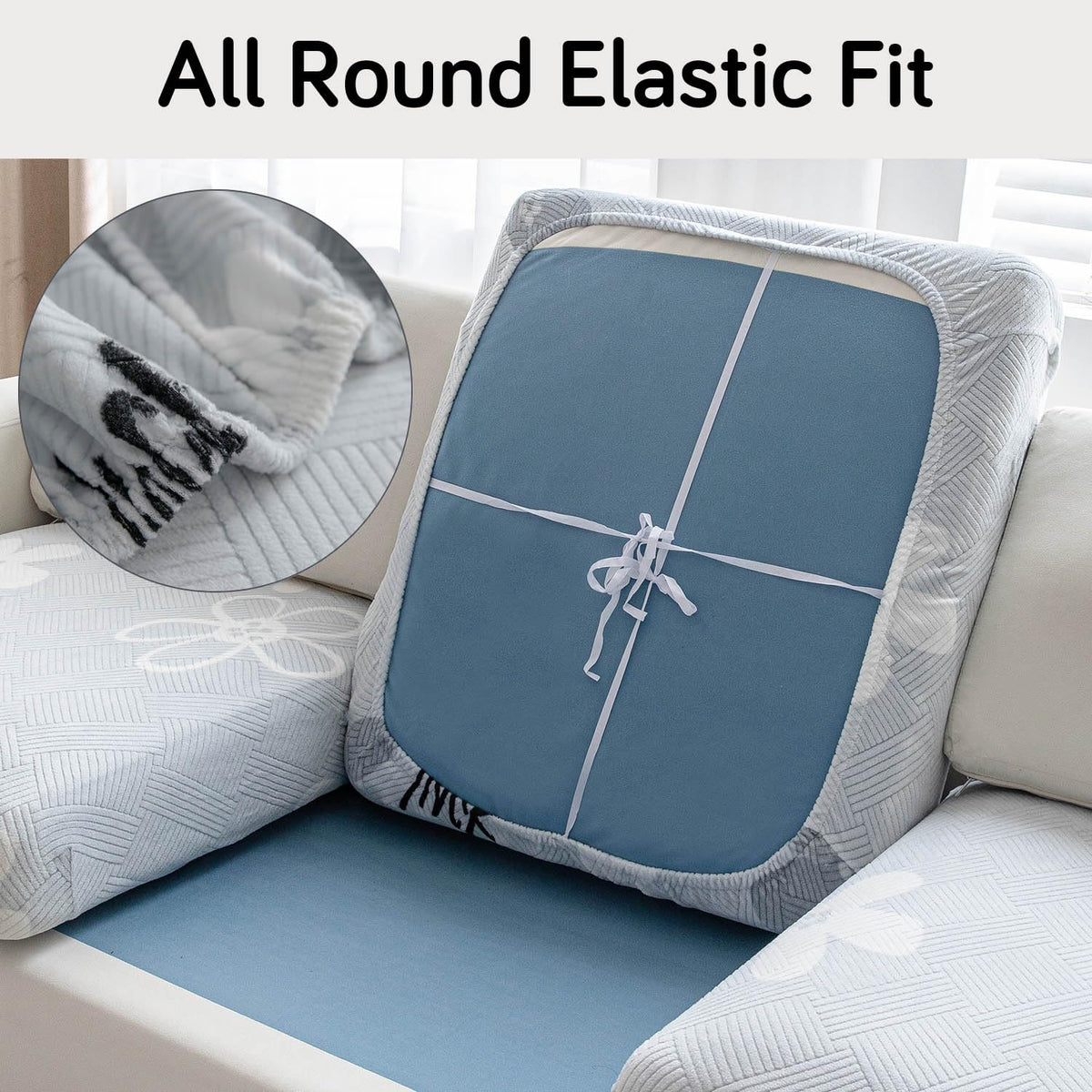 Stretchable Thick Fleece Textured Seat Couch Cushion Cover for 1/2/3 Seater, Blue