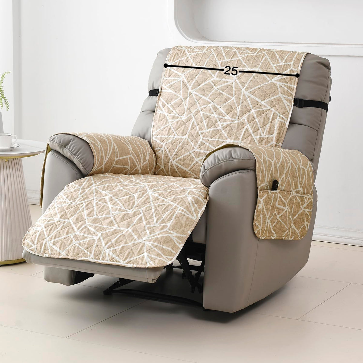 Quilted Recliner Water Repellent & Waterproof Cover for Small / Large - Beige Abstract Geometry