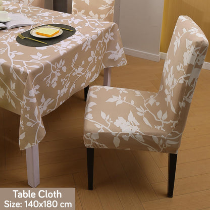 Elastic Dining Chair Covers with Matching Tablecloth, Buff Brown Sillehoute Floral