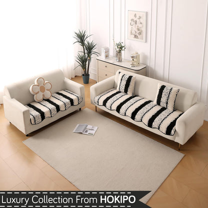 Luxury Wavy Anti Slip Plush Sofa Cover Mat, Black