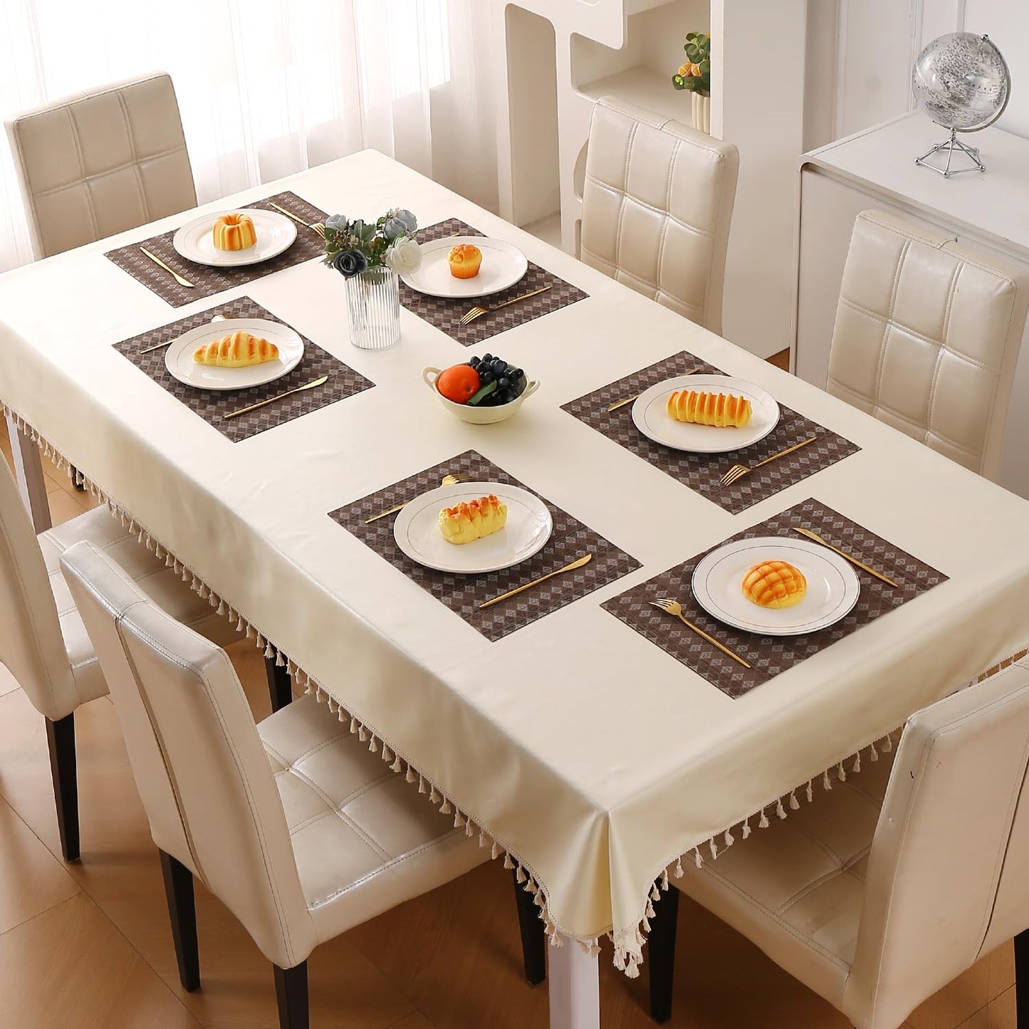 RhombusEcho Washable PVC Mats for Dining Table - Taupe Brown