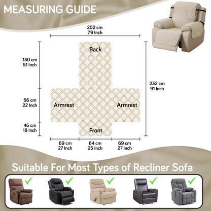 UrbanQuilt Recliner Sofa Slipcover Mat with Dual Belt for 1/2/3 Seater - Cream