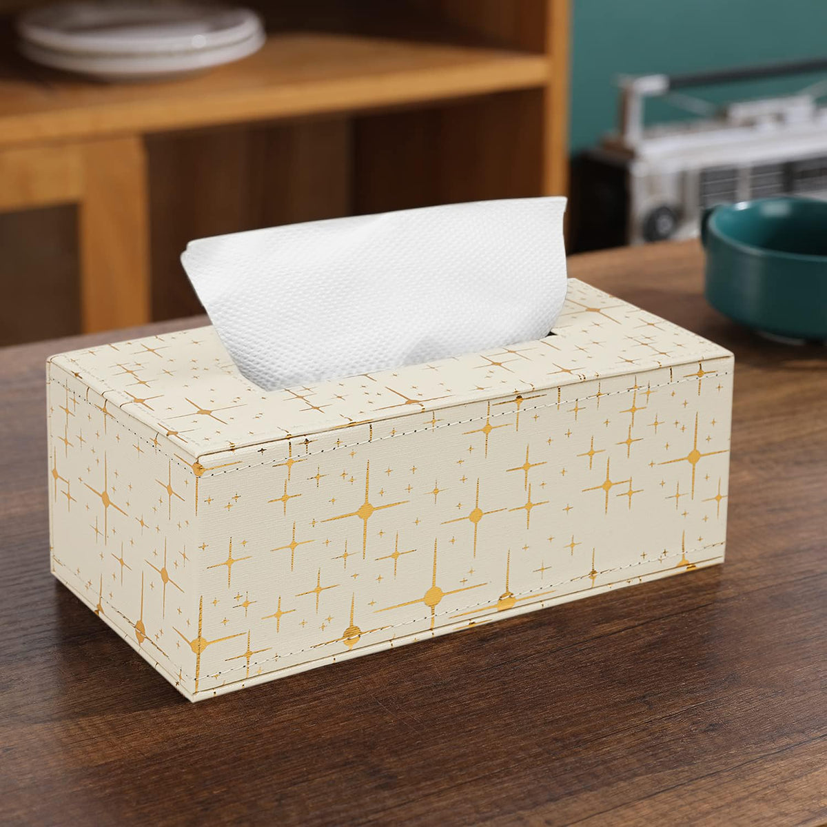 buy cream faux leather large tissue paper holder | HOKIPO