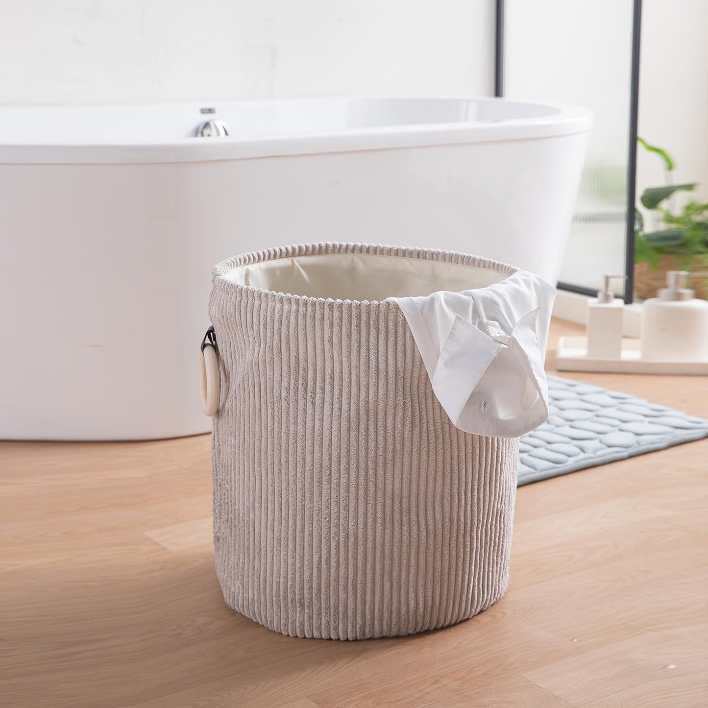 Folding Laundry Bag for Clothes Hamper, Collapsible Storage Basket, 43 x 35 x 35 cm Cream