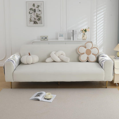 Quilted, Waterproof and Anti-Slip Sofa Cover Mat, Curved Lines Pearl White