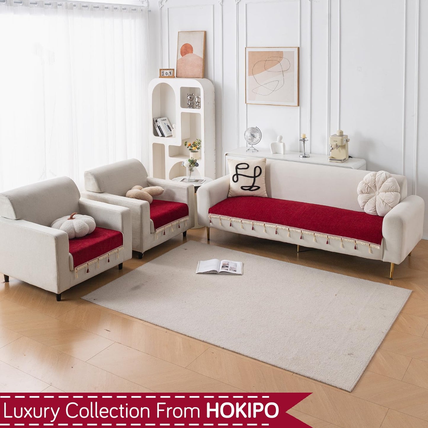 Serenity Tassel Chenille Sofa Cover with Tassel – Crimson Ruby