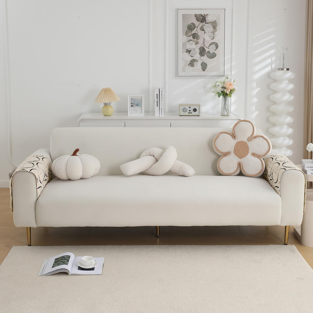 Water Repellent + Waterproof Quilted Sofa Mats, Natural Beige Abstract Art
