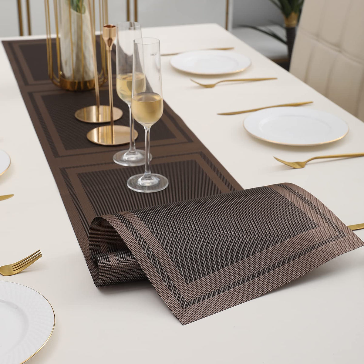 Buy Copper Brown Colour PVC Table Runner Mat | HOKIPO