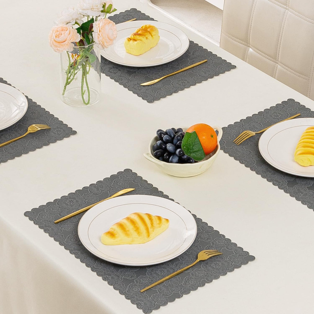 Florista Blush Royal Luxe Faux Leather Mats for Dining Table - Serene Grey