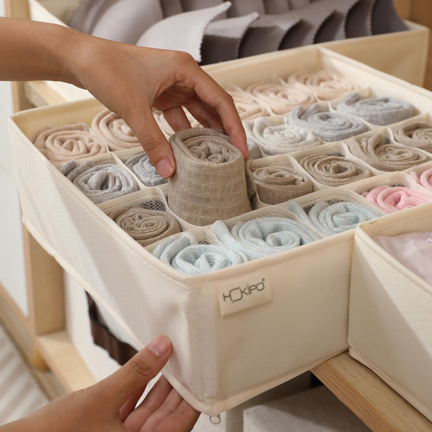 Undergarment Organizer Storage Box for Drawers Panty Socks Tie Lingerie Organizer for Wardrobe, 7/16/24 Grid, Beige