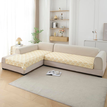 Quilted Printed L Shape Sofa Cover Mat for 2+2/3+2/3+3 Seater, Ogee Ivory